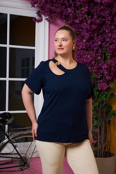 RMG Navy Blue Large Size T-Shirt with Collar Ring Detail
