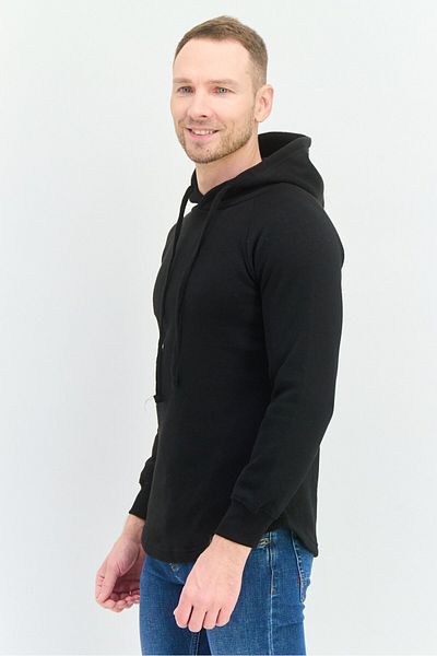 fleece factory Men Hooded Long Sleeve Plain Sweatshirt, Black