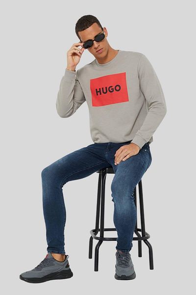 HUGO Regular Fit Crew Neck Men's Sweatshirt Beige