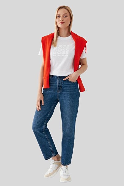 BOSS Slim Fit Bisiklet Yaka Kadın T-shirt Beyaz