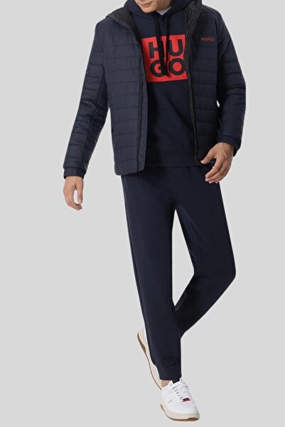 HUGO Logo Detaylı Uzun Kollu Kapüşonlu Erkek Sweatshirt Lacivert