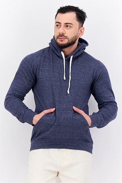fleece factory Men Hooded Long Sleeve Heather Sweatshirt, Navy