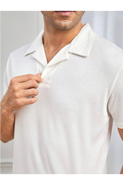 thefun fashion Tricou alb din tricot cu guler polo pentru bărbați