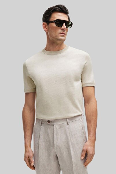 BOSS Normal Kesim Yuvarlak Yaka Erkek T-shirt Krem