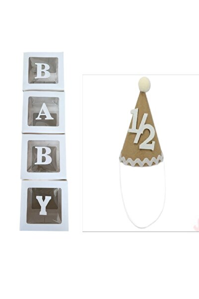 Genel Markalar Baby Yazılı Şeffaf Kutu Harf Beyaz 25 Cm 1/2 Yaş Külah Şapka Set
