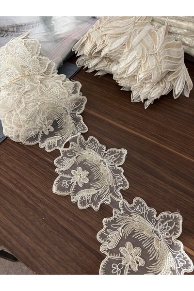 Butik Kortlu Fransız dantel geniş 10 metre imza tekstil dekoratif dantel