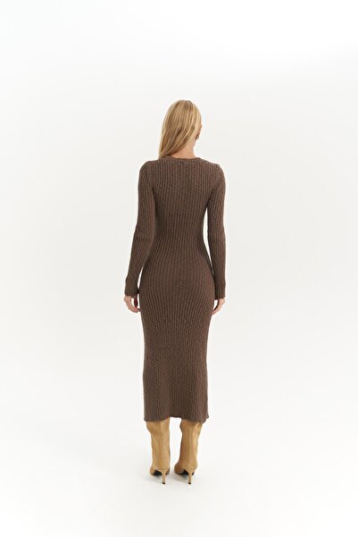 BOHEMAİ Melbourne organické dlhé úpletové hnedé šaty