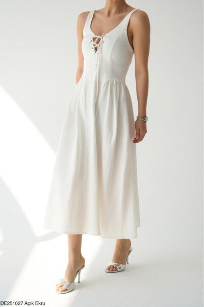 Lupies Women's Front Tie Strap Long Dress