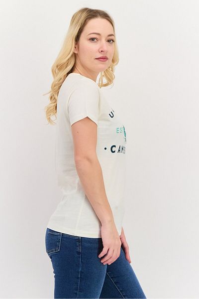 University Of Cambridge Women Crew Neck Short Sleeve Graphic Print T Shirt, Off White