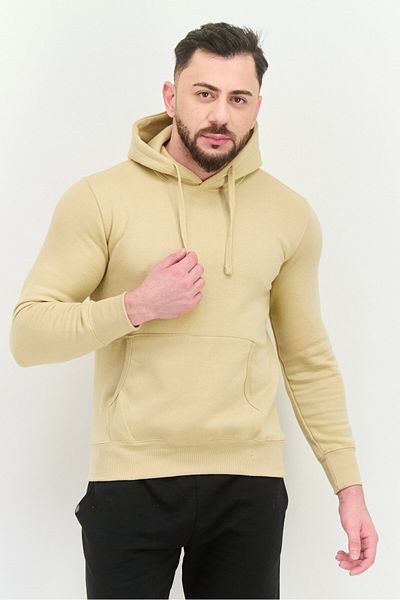 fleece factory Men Hooded Long Sleeves Plain Sweatshirt, Tan