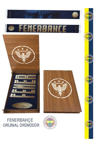 Fenerbahçe Αυθεντικό μαντήλι σάλι Ataturk Silhouette, Ξύλινο κουτάκι