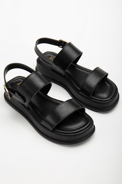 RİSSOLİ Sandale de zi cu zi confortabile pentru femei Rissoli, negre, cu curele duble, cu cataramă laterală