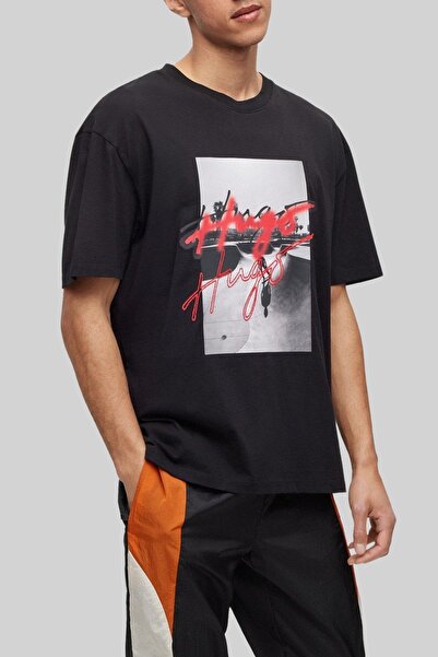 BOSS Hugo Erkek Oversize Fit Bisiklet Yaka T-Shirt Siyah