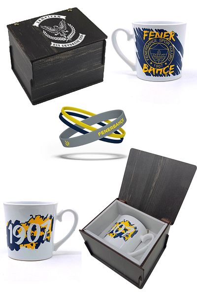 Fenerbahçe صندوق خشبي مخصص - مجموعة سوار كوب القدح