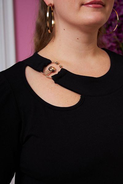 RMG Oversized T-Shirt - Black with Collar Ring Detail