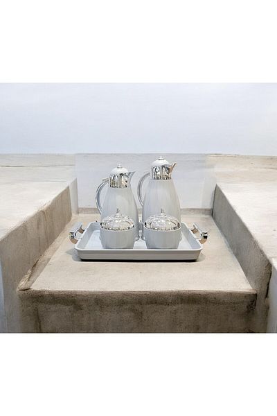 TrentonGCC Elegant Light Grey & Silver Thermos & Sugar Bowl Set (4-Piece)