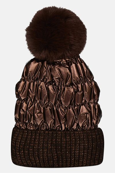 Justin Gregory Women Pom Pom Knitted Beanie, Dark Brown