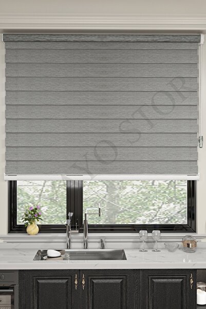 GİVAYO STOR Ithal Bambu Açık Gri Bambu Stor Zebra Perde Etek Dilimsiz