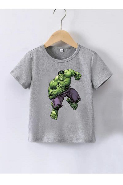makiteks Tricou unisex pentru copii din bumbac de calitate imprimat cu motiv Hulk 5-14 ani