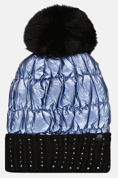Justin Gregory Women Pom Pom Puffer Beanie, Purple