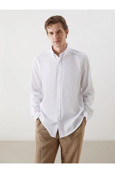 LC Waikiki Lcwaikiki Classic White Regular Fit Long Sleeve Striped Men's Shirt