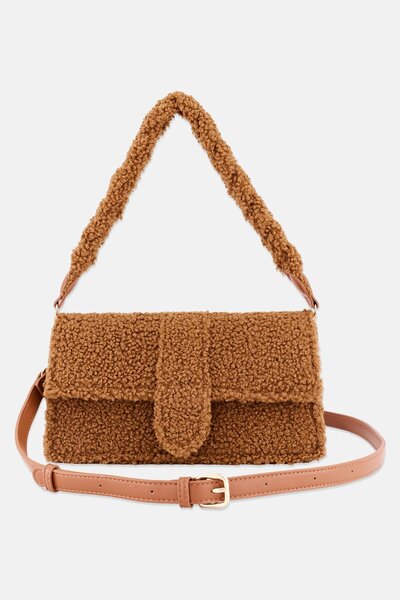 Moda Luxe Women Faux Fur Satchels Bag 16 H x 27 L x 8 W cm, Brown