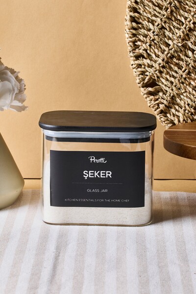 Perotti Porter Siyah Kapak Borosilikat Dikdörtgen Cam Kavanoz 800 ml 8x12x10 cm 4 Adet Etiketli