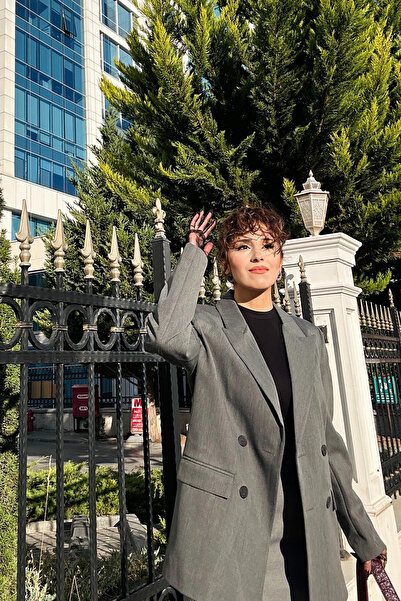 Damla Demli Smokin Yaka Uzun Blazer Ceket