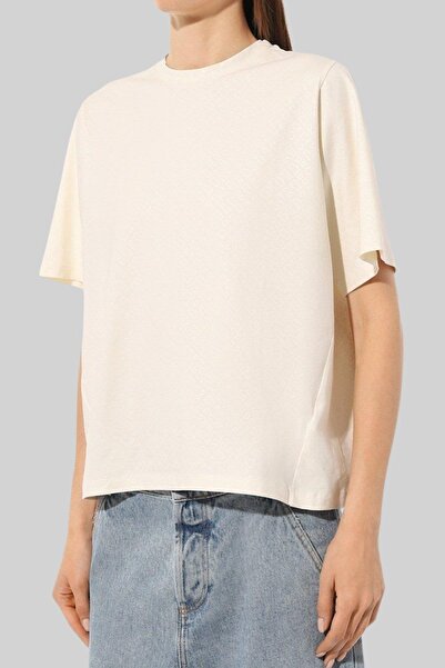 BOSS Kadın Monogram Desenli Yuvarlak Yaka Oversize T-shirt Beyaz