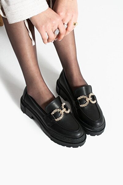 Hepici حذاء لوفر ديلي نسائي مريح بتفاصيل حجر أسود