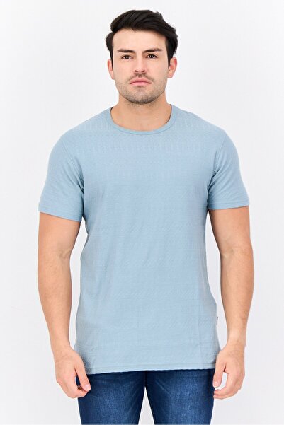 Peter Werth Men Crew Neck Short Sleeves Textured T-Shirt, Stone Blue