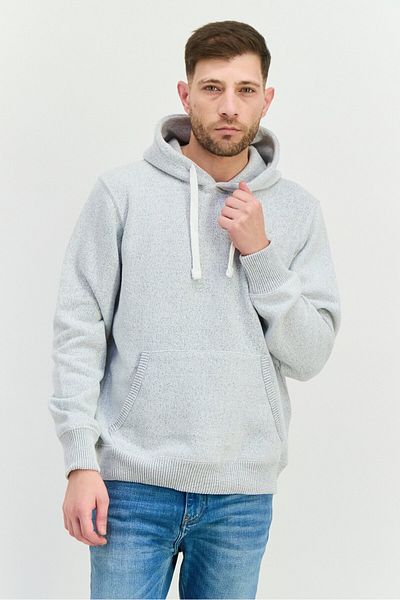 fleece factory Men Hooded Long Sleeve Textured Sweatshirt, Grey