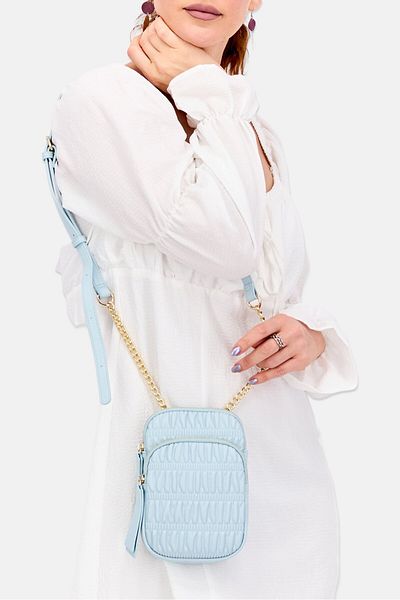 Moda Luxe حقيبة كروس بودي جلدية نسائية، 20 سم ارتفاع × 14 سم طول × 4 سم عرض، أزرق فاتح