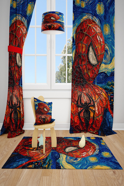 BelezaHome Blue Red Spiderman Themed 2 Wings Background Curtain