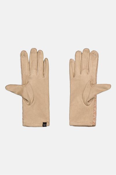 Justin Gregory Women 1 Pair Velvet Quilted Gloves, Beige