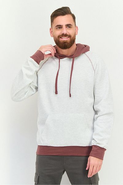 fleece factory Men Hooded Two-tone Long Sleeves Sweatshirt, Grey