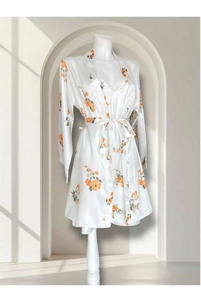 Gece İncisi Satin Nightgown Dressing Gown Set