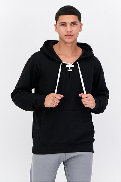 fleece factory Men Hooded Solid Long Sleeves Sweatshirt, Black