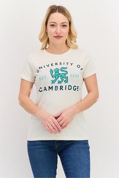 University Of Cambridge Women Crew Neck Short Sleeve Graphic Print T Shirt, Off White