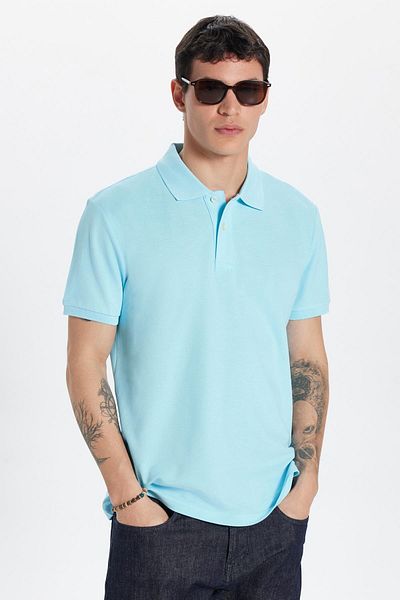 Tudors Men's Slim Fit Slim Fit 100% Cotton Blue Polo Neck T-Shirt