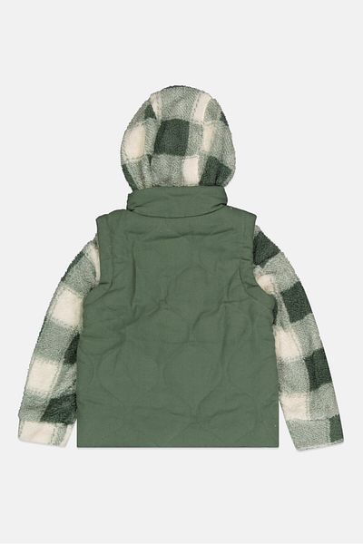 Bass Creek Outfitters Kids Girl Hooded Checkered Jacket, Olive