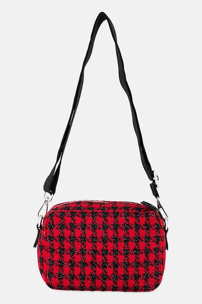 Moda Luxe Women Houndstooth Cross Body Bag 19 L x 13 H x 7 W cm, Red