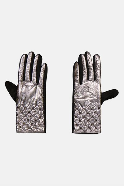 Justin Gregory Women 1 Pair Studded Puffer Gloves, Black
