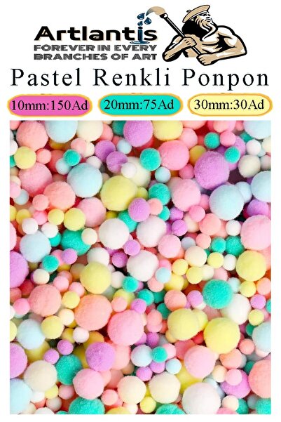 Artlantis Pastel Renkli Pon Pon 10 20 30 mm 255 li 1 Paket Peluş Ponpon Tüylü...