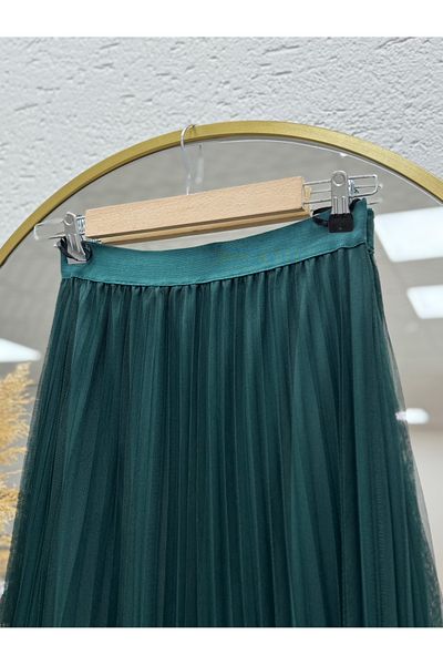 Ebrar Store Zümra Πλισέ Φούστα από Τούλι-ΜΤ2587 Σμαραγδένιο Πράσινο