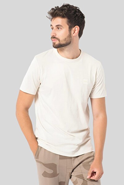 BOSS Regular Pamuklu Fit Bisiklet Yaka Erkek T-shirt Krem