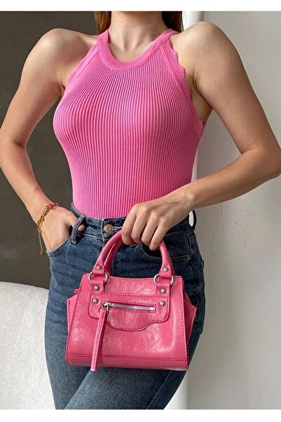 bayansepeti Pink Knitwear Fabric Tank Top 0296