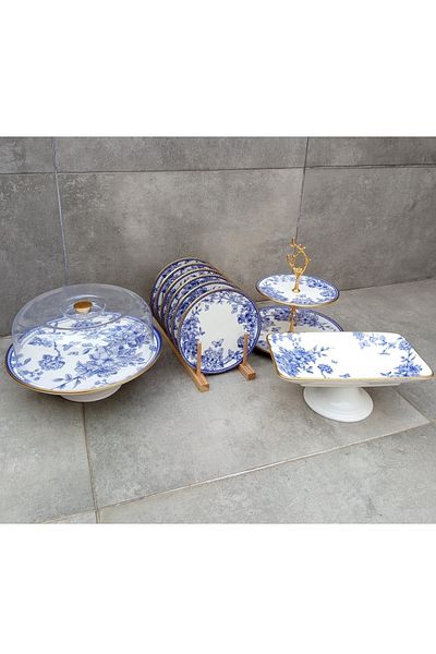 Pinkev 10 Piece Ceramic Cake Presentation Plate Set
