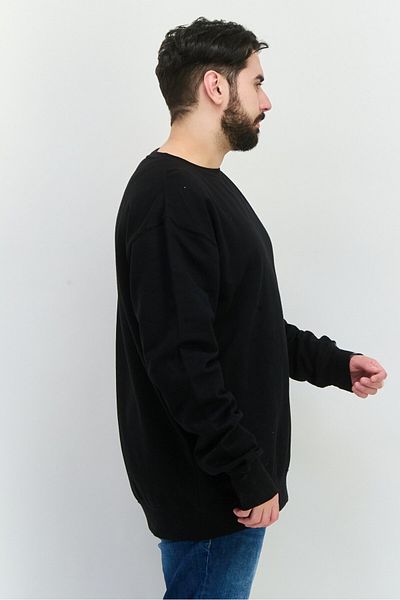 fleece factory Men Crew Neck Solid Long Sleeves Sweatshirt, Black