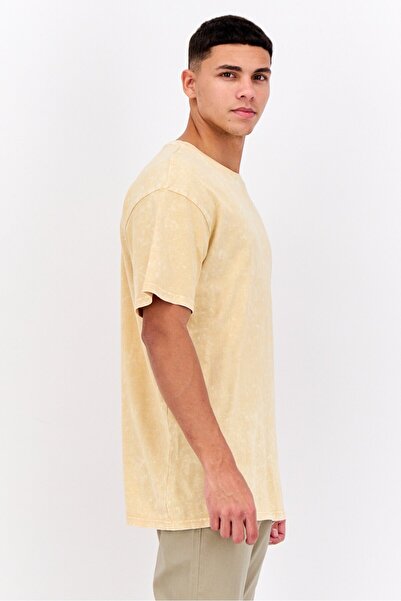 fleece factory Men Crew Neck Short Sleeves Washed T-Shirt, Beige